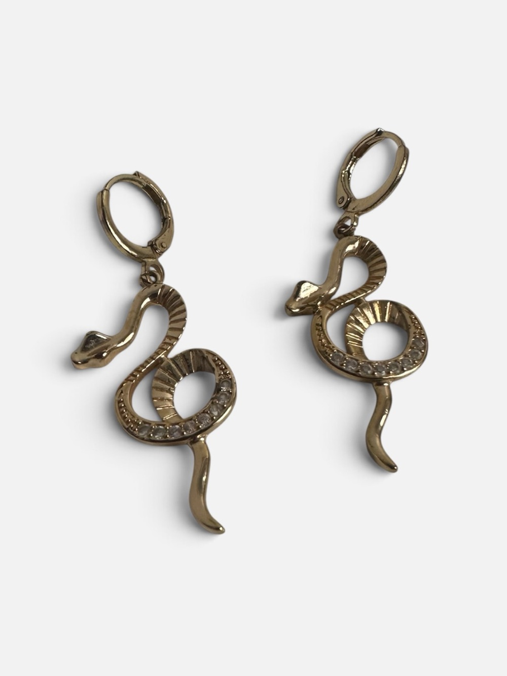 Gold Snake Drop Earrings with Crystal Detailing